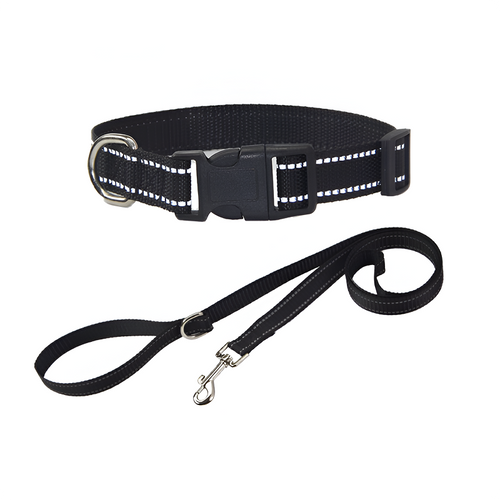 Collier réfléchissant + laisse assortie pour chien